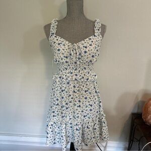 Floral White and Blue Dress